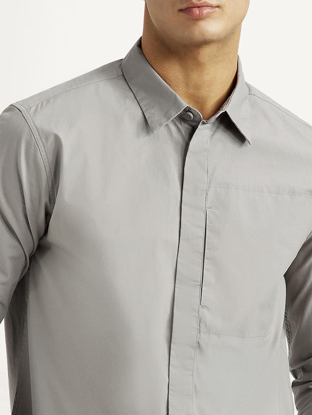 Men's Redloop Solid Grey Slim Fit Shirt - Detail View