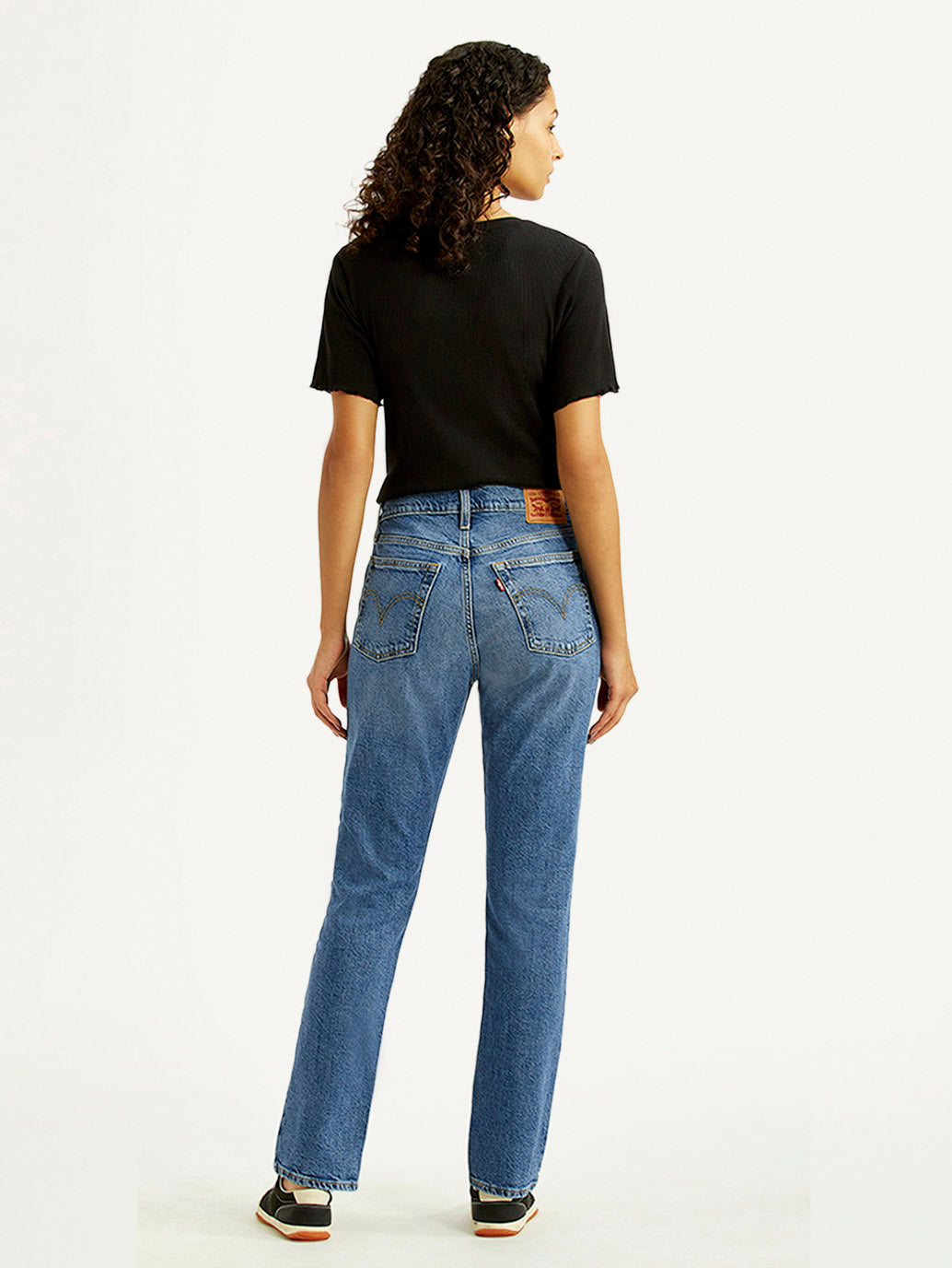 Women's Med Indigo Wedgie Straight Fit High Rise Jeans - Back View