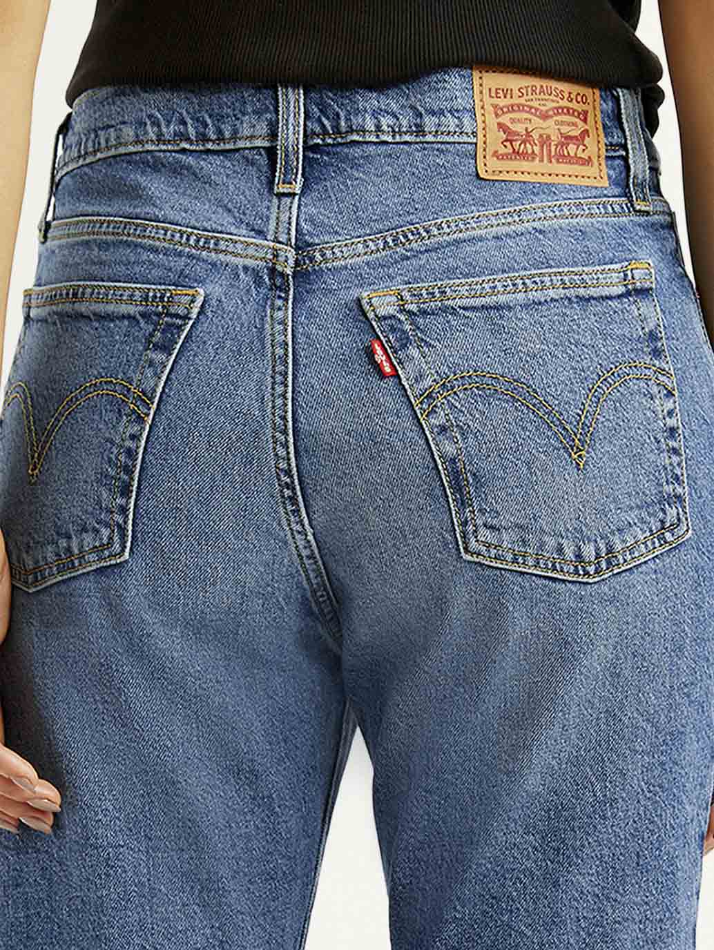 Women's Med Indigo Wedgie Straight Fit High Rise Jeans - Detail View