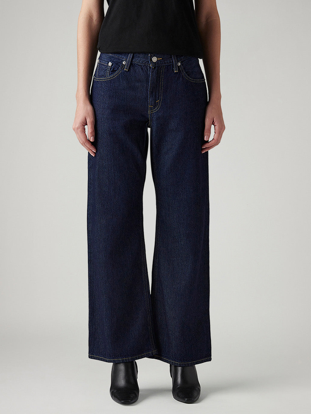 Women's Dark Blue Loose Bootcut Fit Mid Rise Jeans - 270086db-c8c1-4f0b-99fc-2281b81d1f28 View