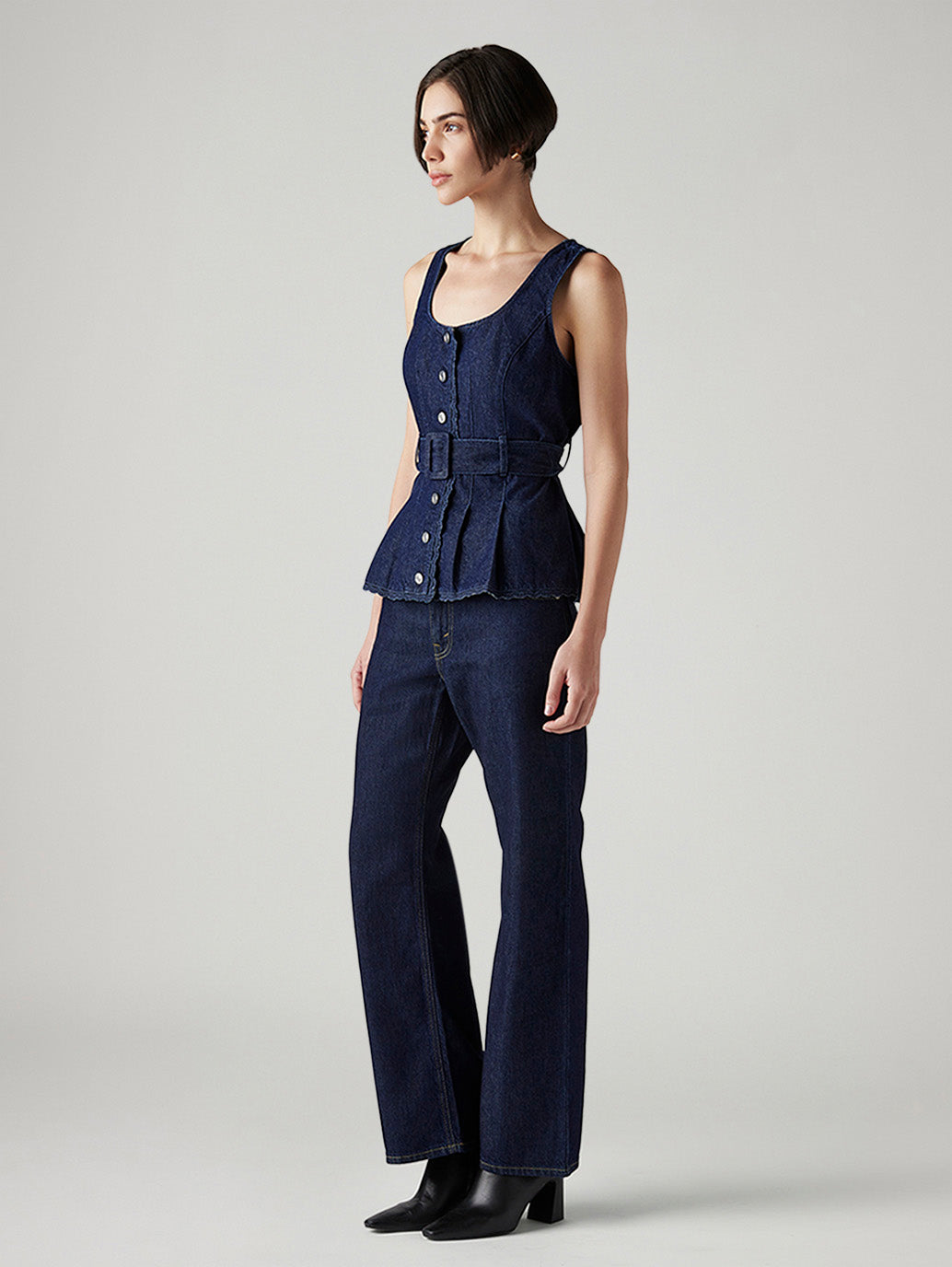 Women's Dark Blue Loose Bootcut Fit Mid Rise Jeans - 94a274d2-99a2-4527-bf15-d700acba7cba View