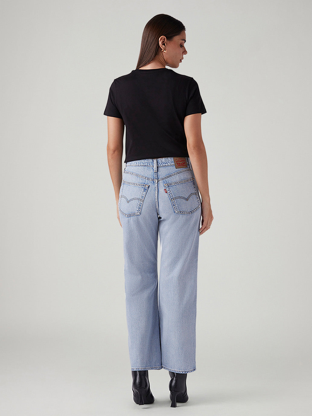 Women's Light Blue Loose Bootcut Fit Mid Rise Jeans - Back View
