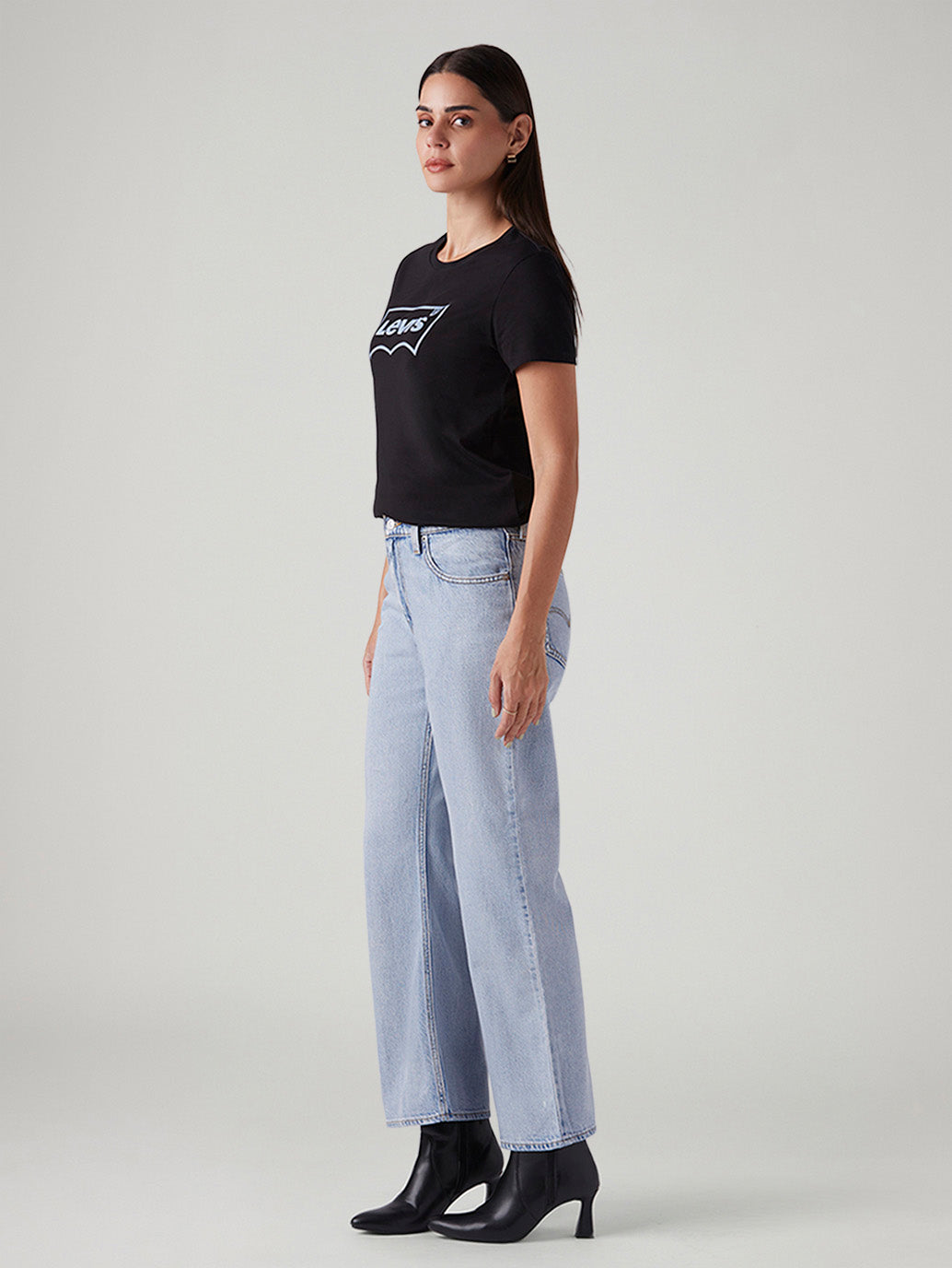 Women's Light Blue Loose Bootcut Fit Mid Rise Jeans - Side View