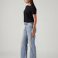 Women's Light Blue Loose Bootcut Fit Mid Rise Jeans - Side View
