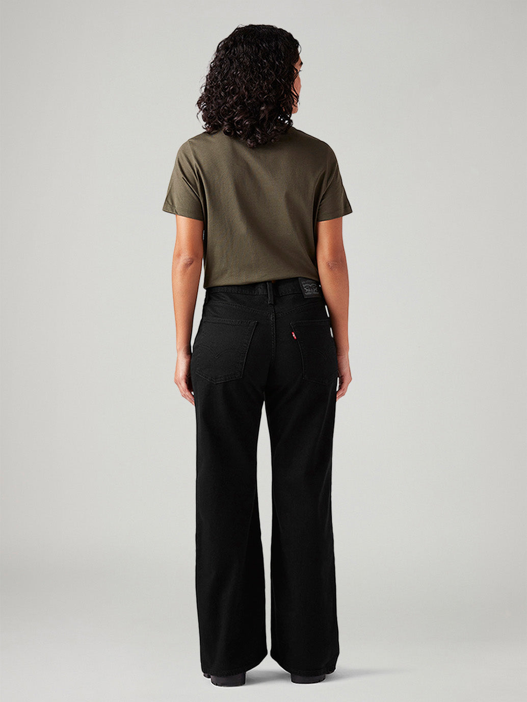 Women's Black Loose Bootcut Fit Mid Rise Jeans - Back View