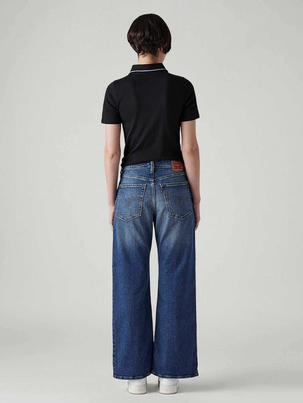 Women's Dark Indigo Loose Bootcut Fit Mid Rise Jeans - Back View