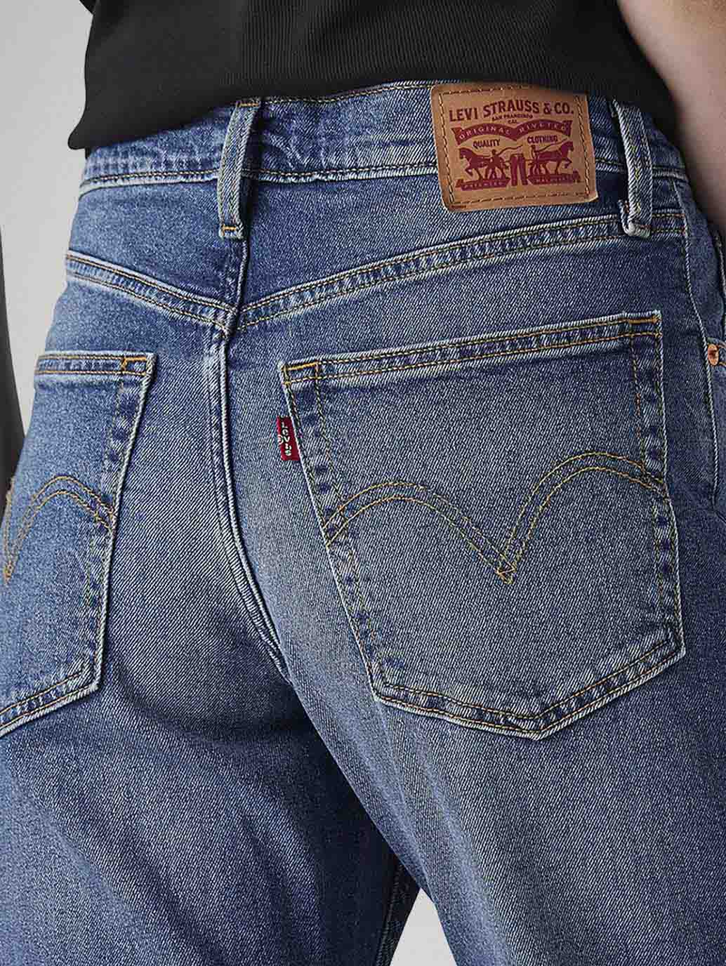 Women's Dark Indigo Loose Bootcut Fit Mid Rise Jeans - Detail View