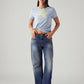 Women's Blue Loose Bootcut Fit Mid Rise Jeans - Styleshot View