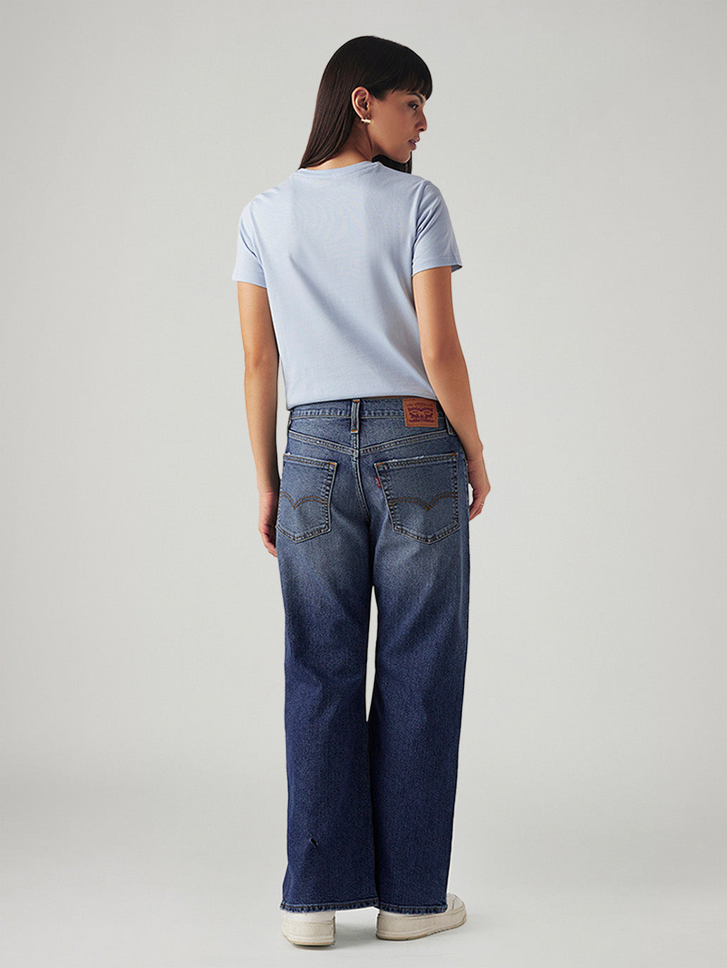 Women's Blue Loose Bootcut Fit Mid Rise Jeans - Back View