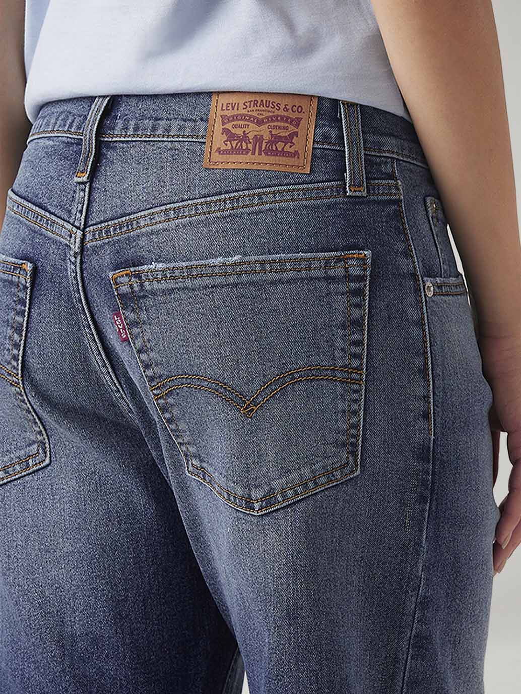 Women's Blue Loose Bootcut Fit Mid Rise Jeans - Detail View