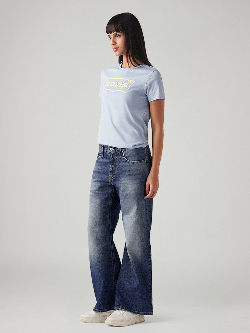 Women's Blue Loose Bootcut Fit Mid Rise Jeans - Side View