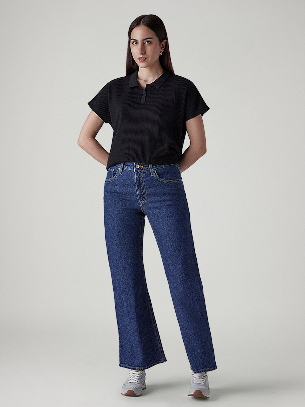 Women's Med Indigo Loose Bootcut Fit Mid Rise Jeans