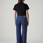 Women's Med Indigo Loose Bootcut Fit Mid Rise Jeans - Back View