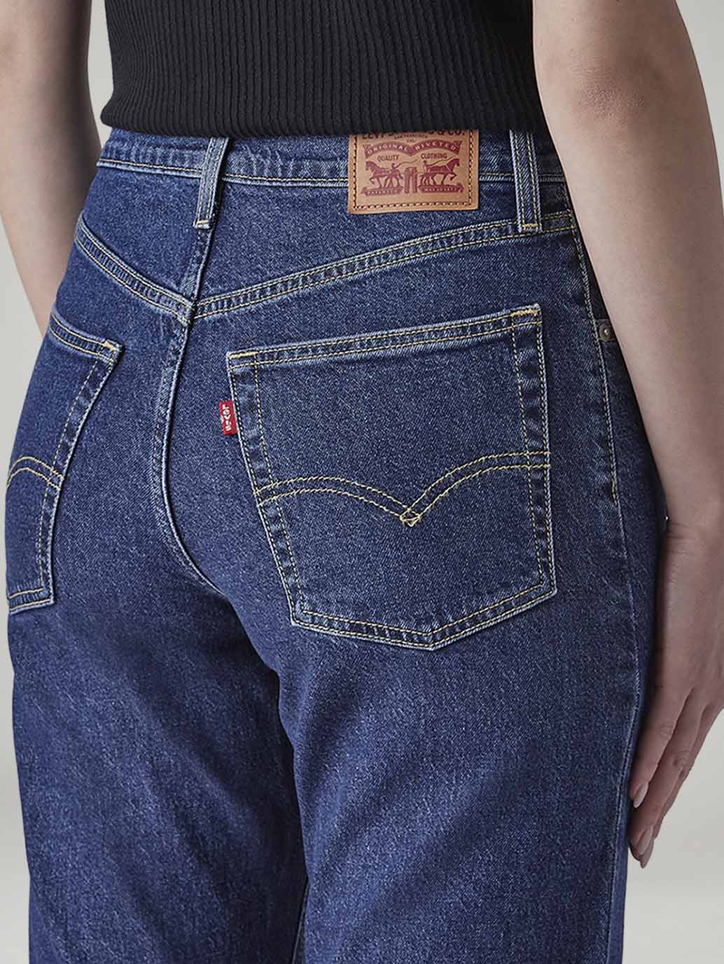Women's Med Indigo Loose Bootcut Fit Mid Rise Jeans - 20 View