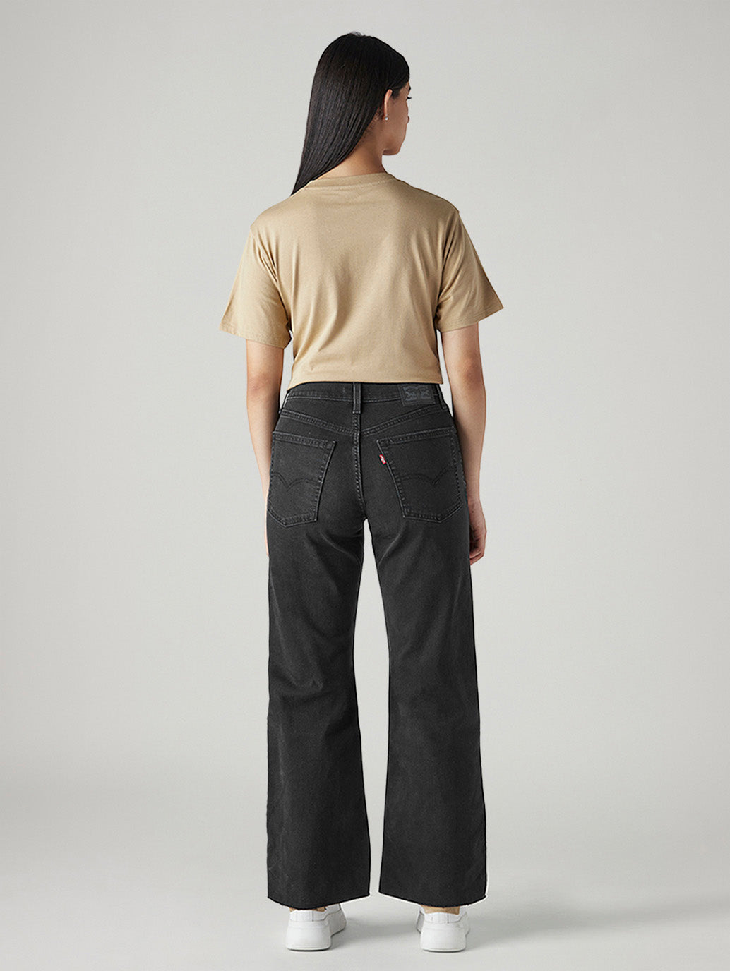 Women's Black Loose Bootcut Fit Mid Rise Jeans - Back View