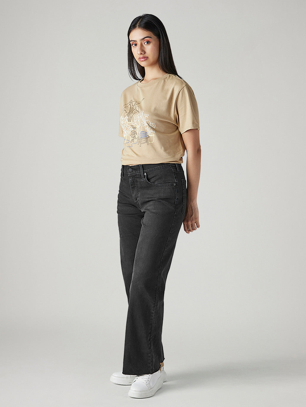 Women's Black Loose Bootcut Fit Mid Rise Jeans - Side View
