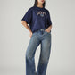 Women's Blue Loose Bootcut Fit Mid Rise Jeans - Styleshot View