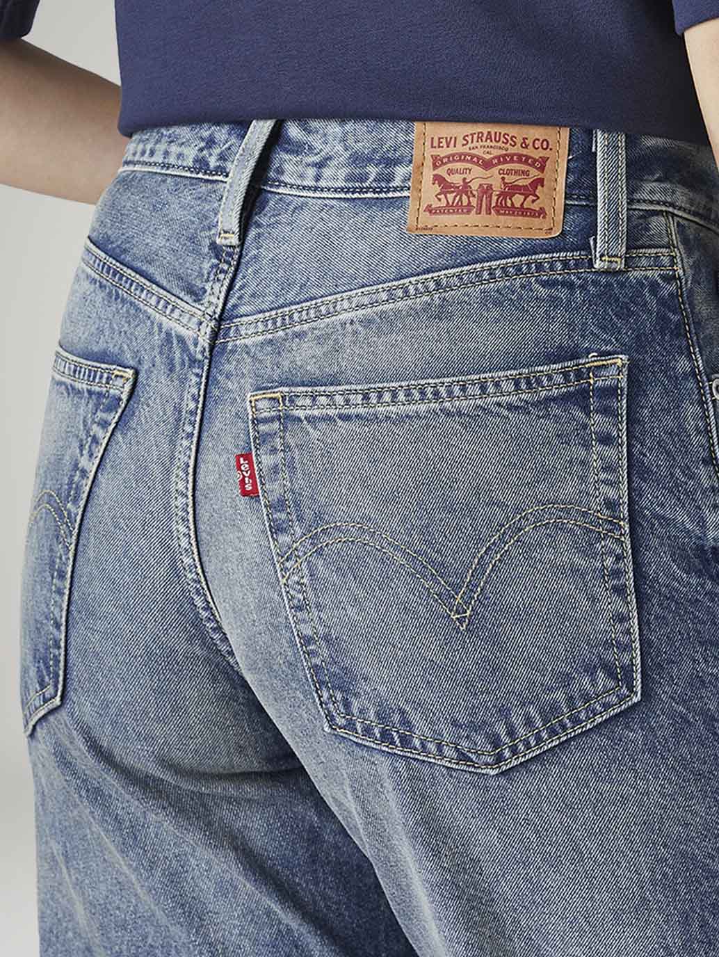Women's Blue Loose Bootcut Fit Mid Rise Jeans - Detail View