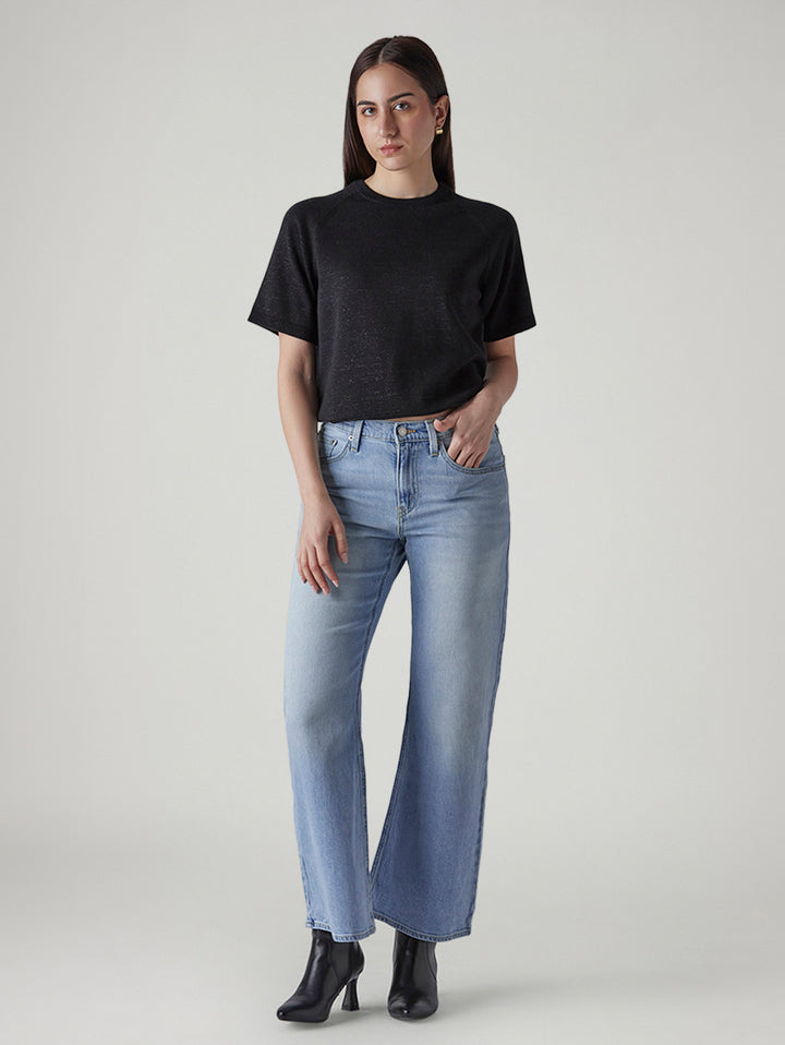 Women's Light Indigo Loose Bootcut Fit Mid Rise Jeans
