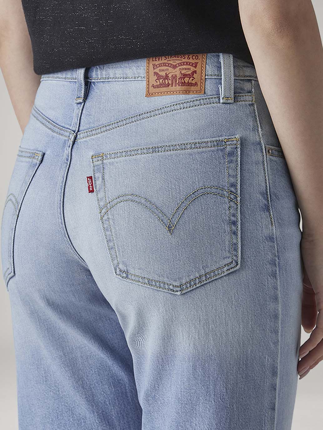 Women's Light Indigo Loose Bootcut Fit Mid Rise Jeans - Detail View