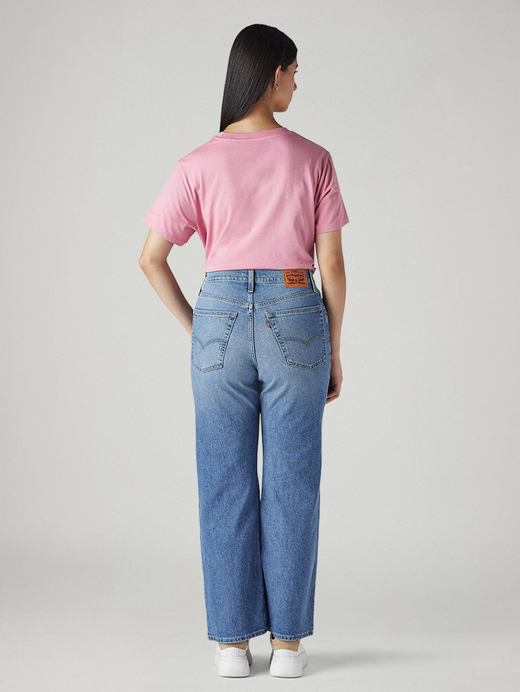 Women's Light Blue Loose Bootcut Fit Mid Rise Jeans - Back View