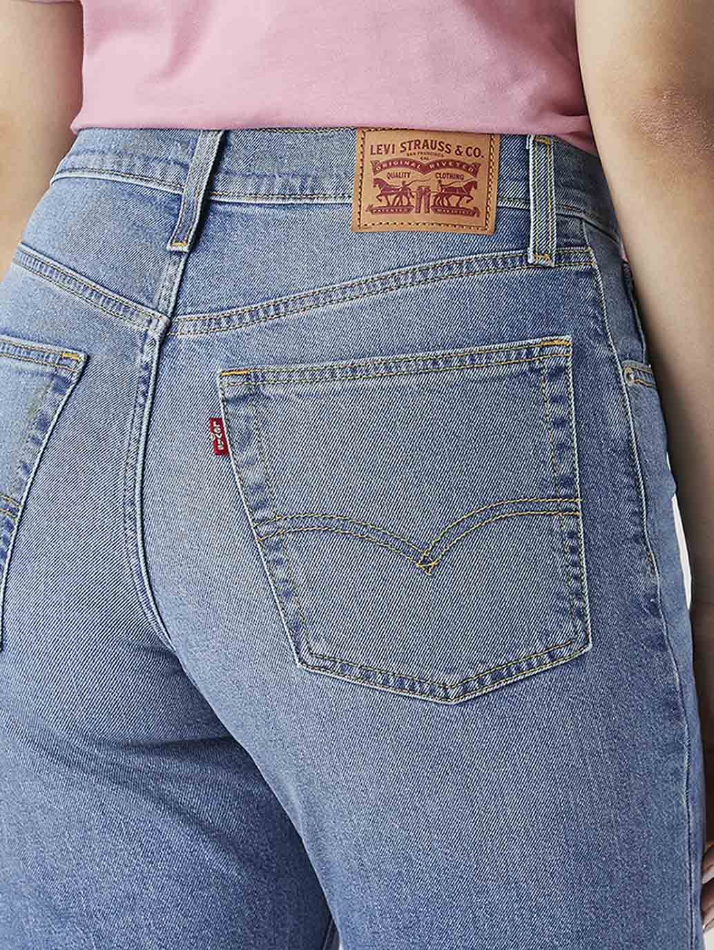 Women's Light Blue Loose Bootcut Fit Mid Rise Jeans - Detail View