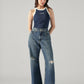 Women's Blue Loose Bootcut Fit Mid Rise Jeans - Styleshot View