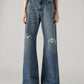 Women's Blue Loose Bootcut Fit Mid Rise Jeans - Front View