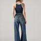 Women's Blue Loose Bootcut Fit Mid Rise Jeans - Back View