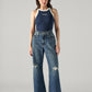 Women's Blue Loose Bootcut Fit Mid Rise Jeans - Fullshot View
