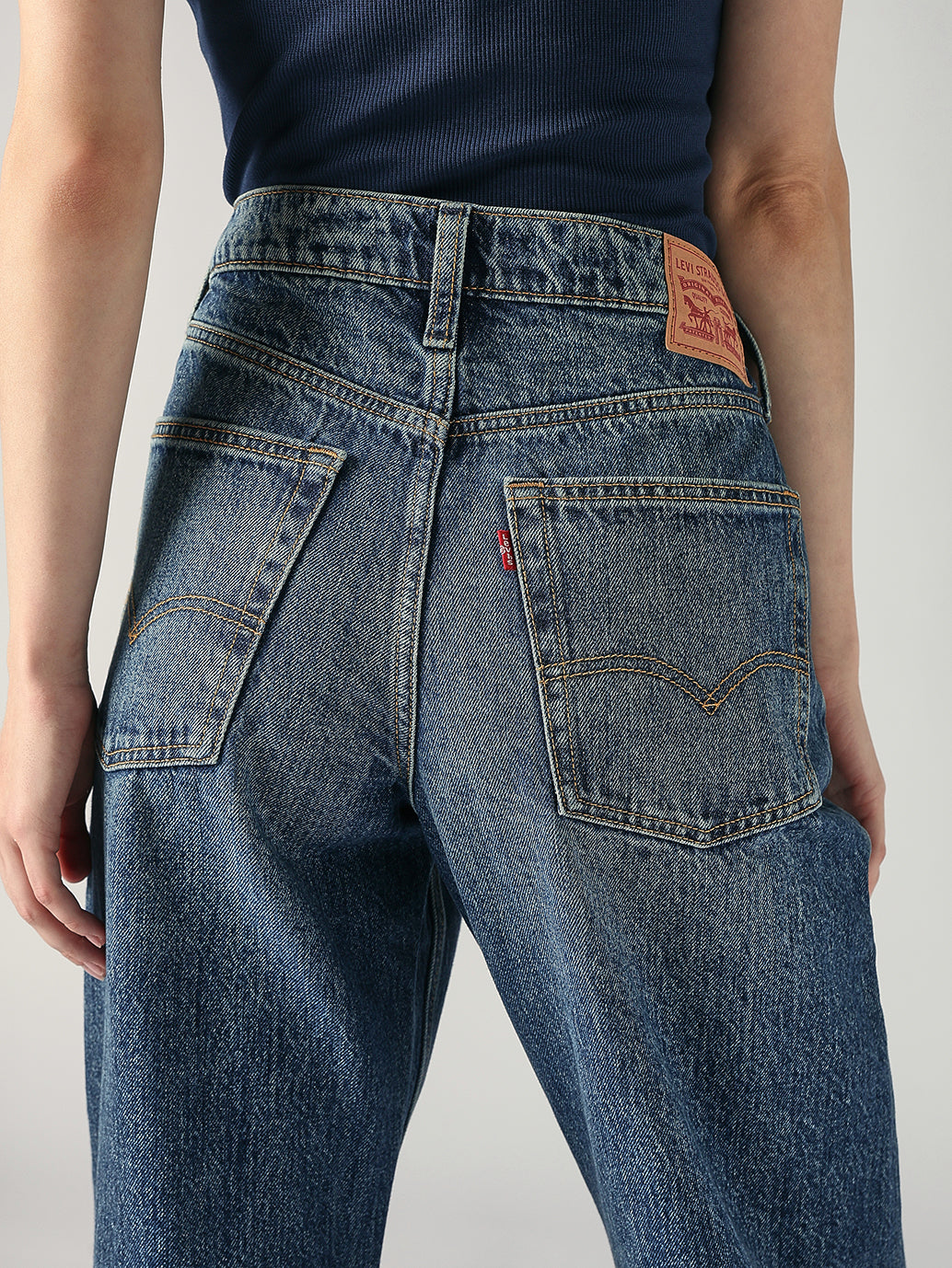 Women's Blue Loose Bootcut Fit Mid Rise Jeans - Detailshot View