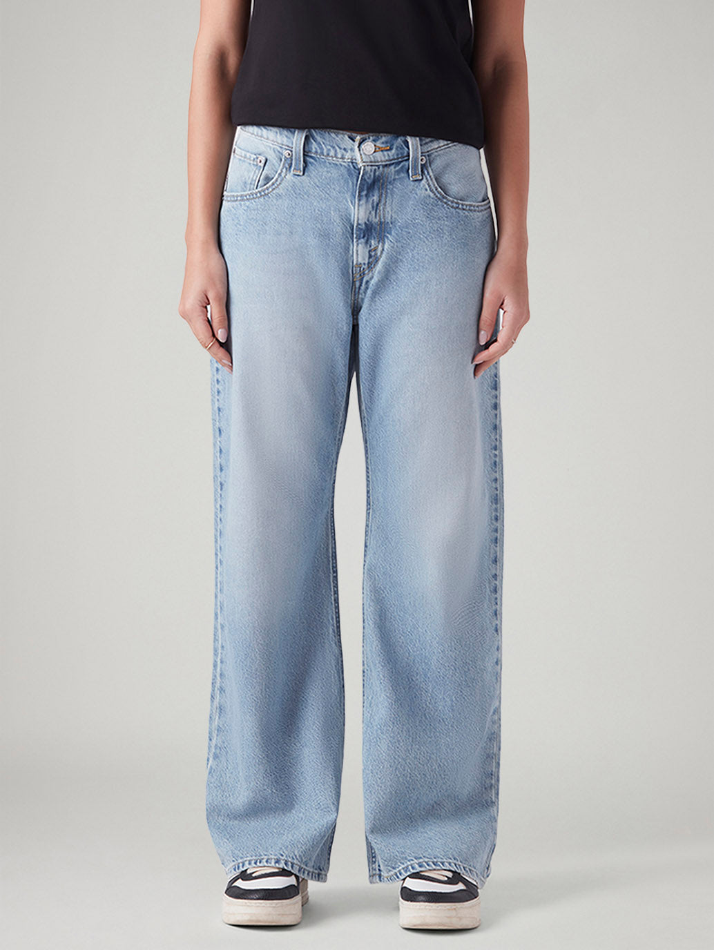 Women's Light Blue Loose Bootcut Fit High Rise Jeans - Front View
