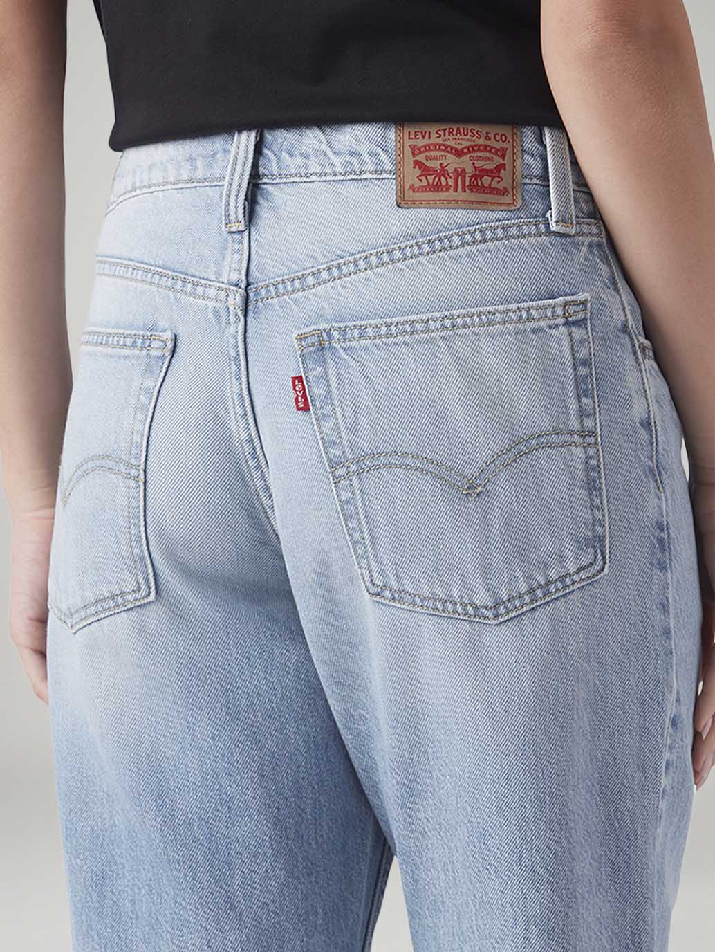 Women's Light Blue Loose Bootcut Fit High Rise Jeans - Detail View
