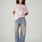 Women's Light Blue Loose Bootcut Fit High Rise Jeans - Front View