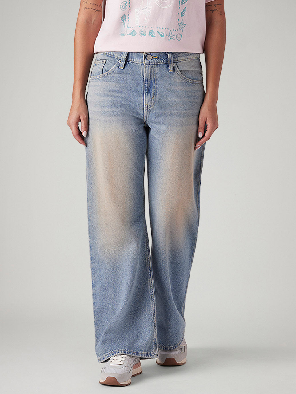 Women's Light Blue Loose Bootcut Fit High Rise Jeans - Front View