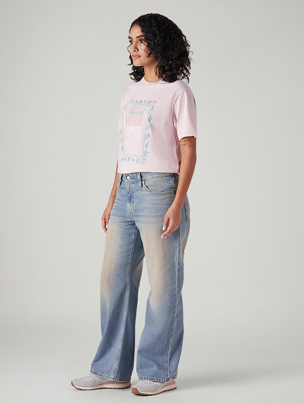 Women's Light Blue Loose Bootcut Fit High Rise Jeans - Side View