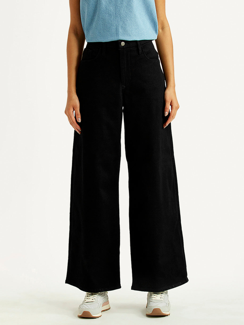 Women's Black XL Straight Loose Fit High Rise Redloop Jeans - Front View