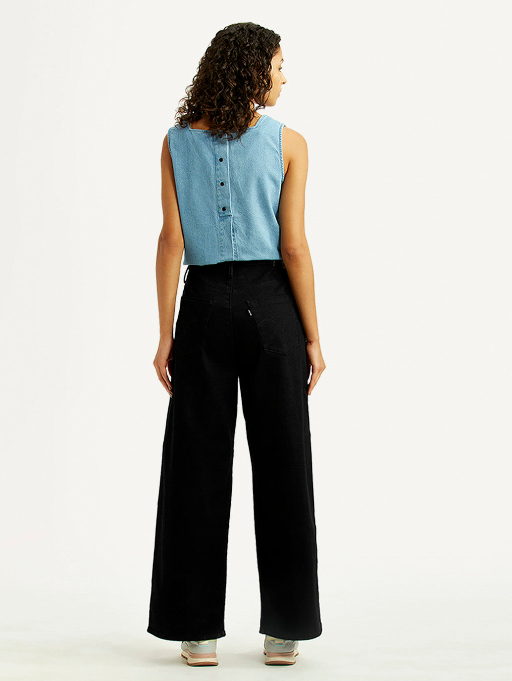 Women's Black XL Straight Loose Fit High Rise Redloop Jeans - Back View