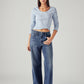Women's Dark Indigo XL Straight Loose Fit Mid Rise Redloop Jeans - Styleshot View