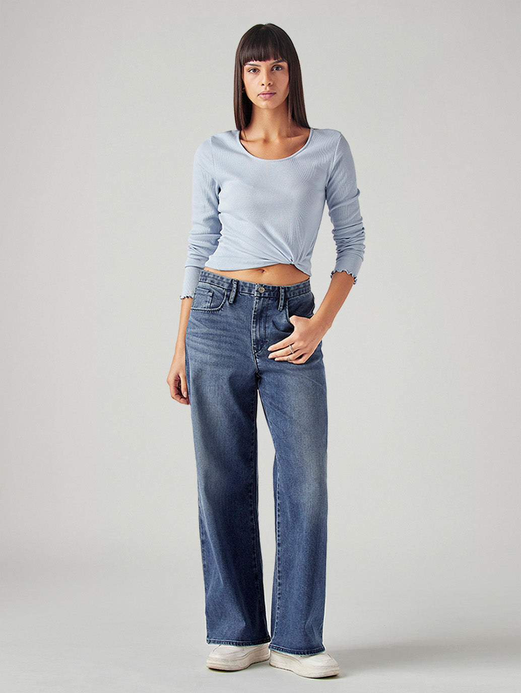 Women's Dark Indigo XL Straight Loose Fit Mid Rise Redloop Jeans - Styleshot View