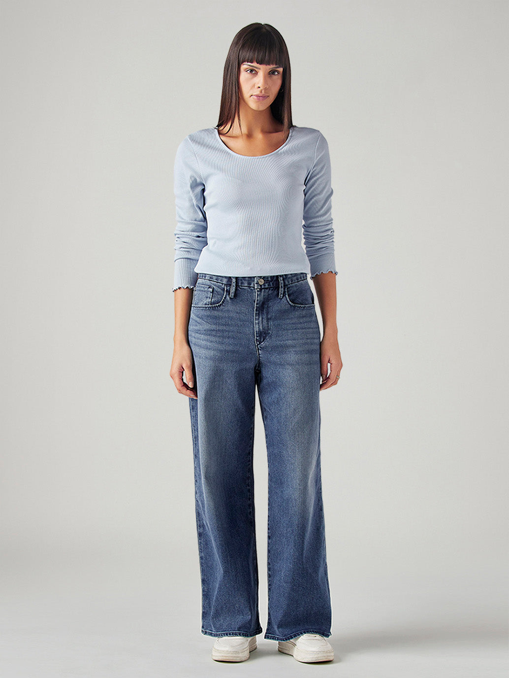 Women's Dark Indigo XL Straight Loose Fit Mid Rise Redloop Jeans - Front View