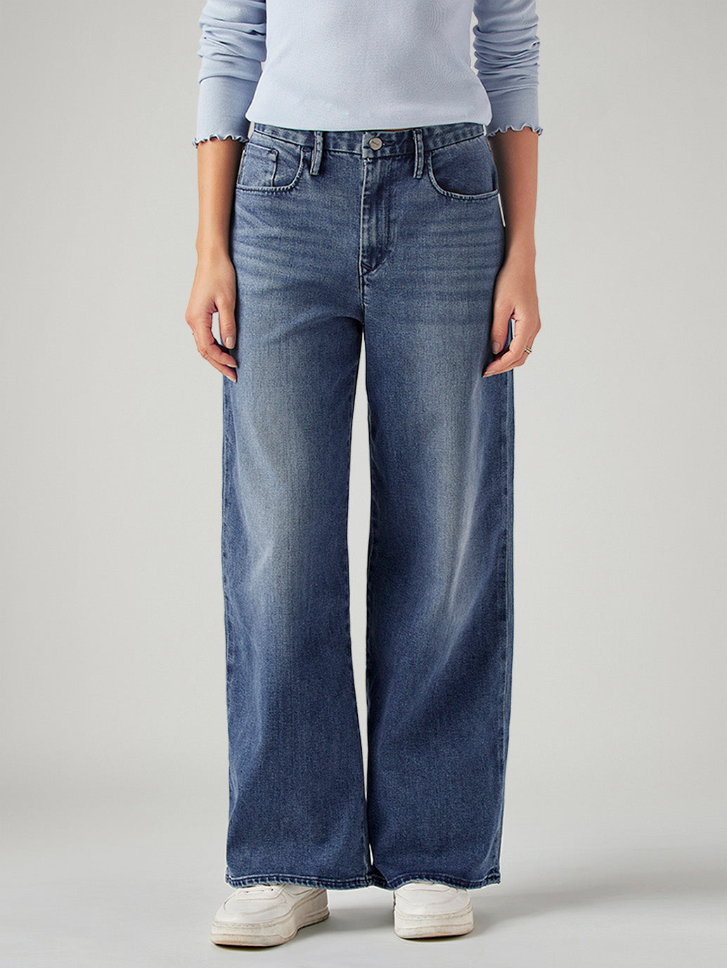 Women's Dark Indigo XL Straight Loose Fit Mid Rise Redloop Jeans - Front View