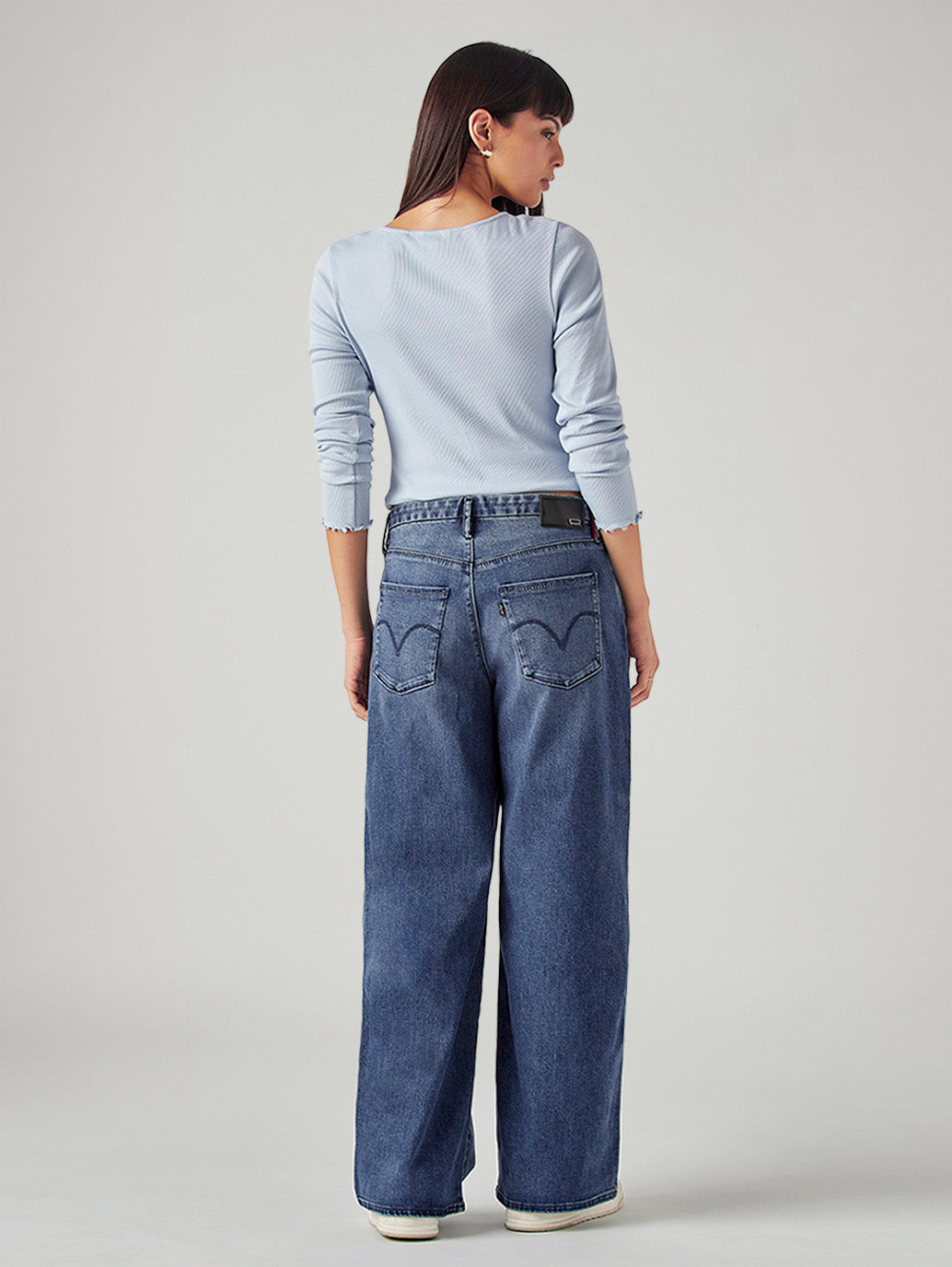 Women's Dark Indigo XL Straight Loose Fit Mid Rise Redloop Jeans - Back View