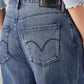 Women's Dark Indigo XL Straight Loose Fit Mid Rise Redloop Jeans - Detail View