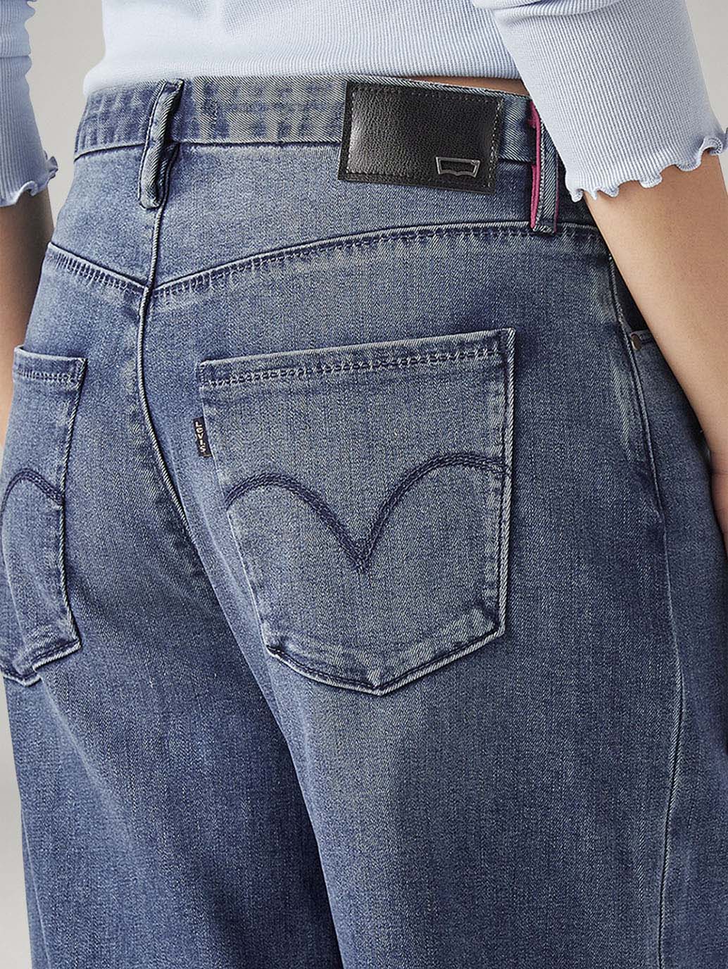 Women's Dark Indigo XL Straight Loose Fit Mid Rise Redloop Jeans - Detail View