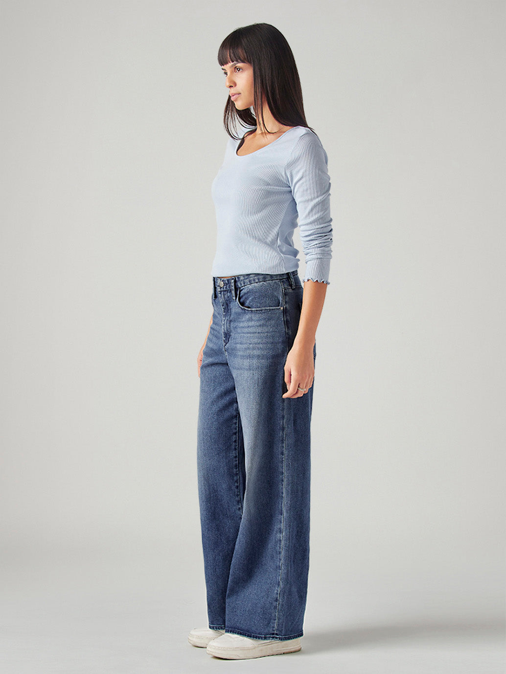 Women's Dark Indigo XL Straight Loose Fit Mid Rise Redloop Jeans - Side View