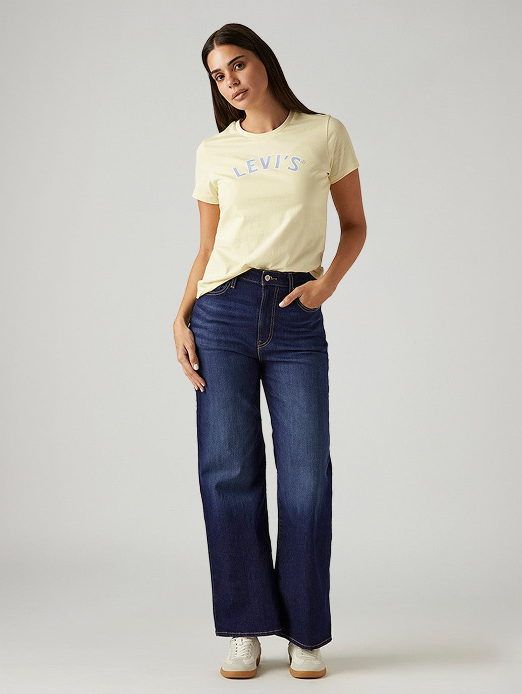 Women's Dark Indigo Ribcage Wide Leg Fit High Rise Jeans