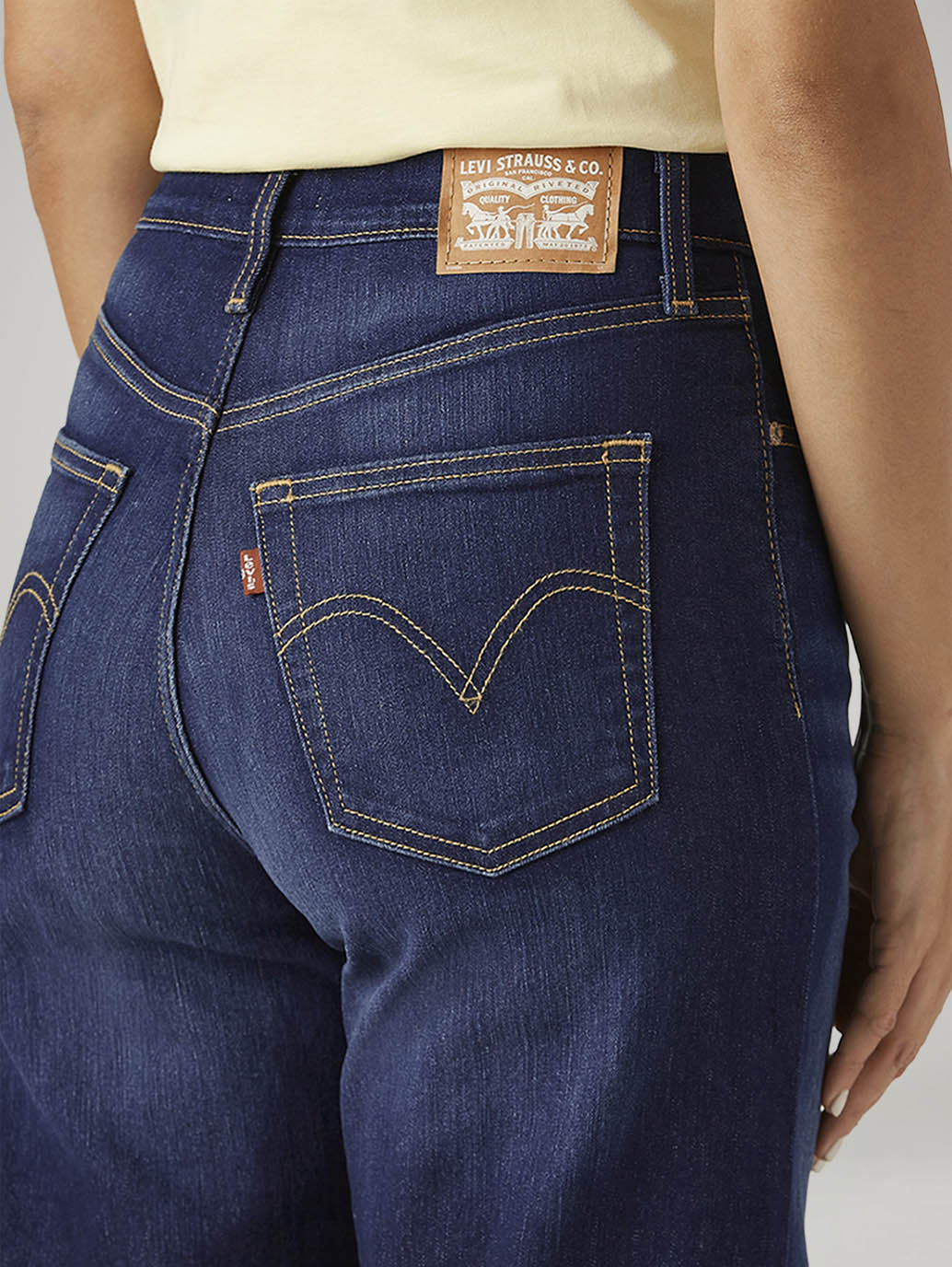 Women's Dark Indigo Ribcage Wide Leg Fit High Rise Jeans - Detail View