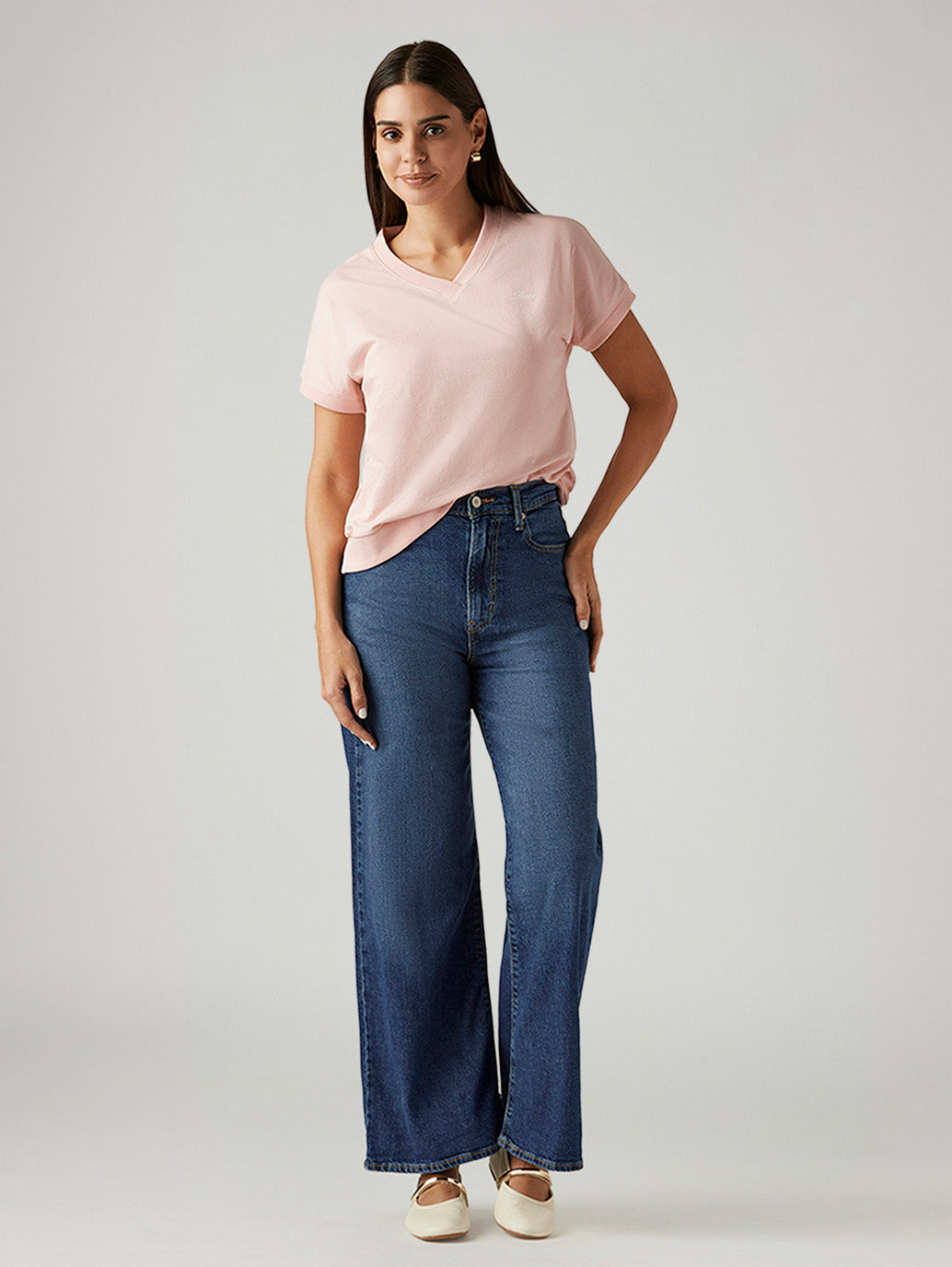 Women's Blue Ribcage Wide Leg Fit High Rise Jeans - Styleshot View