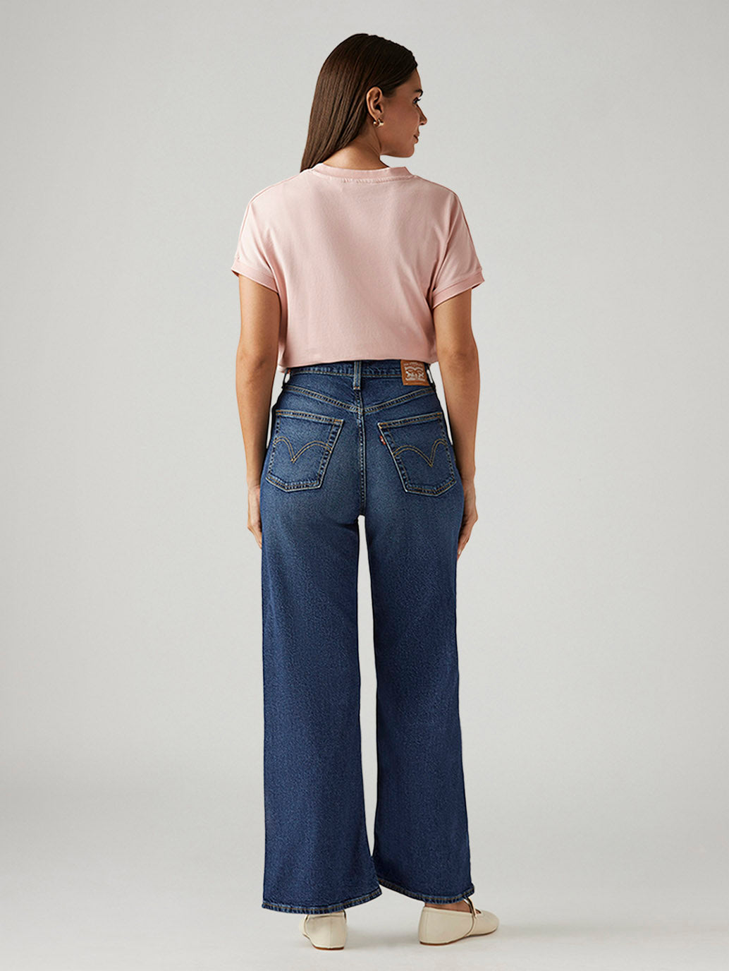 Women's Blue Ribcage Wide Leg Fit High Rise Jeans - Back View